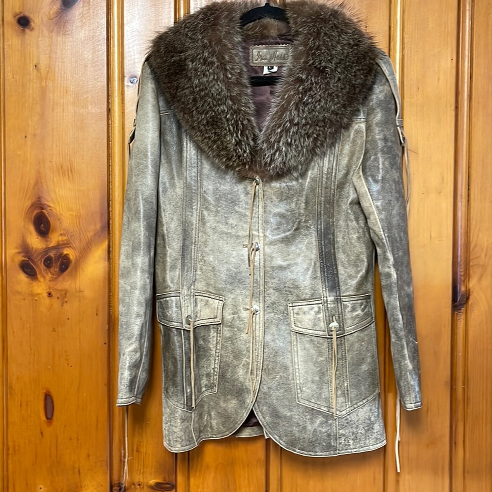 Ira Hass Leather Jacket w/ Raccoon Collar, Size L